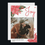 Blij. Waterverf Kerst Winter Rode Bloemen Foto Feestdagenkaart<br><div class="desc">"Joy" kerstkaart met waterverf rode bloemen voor de wintervakantie. Neem contact met me op als je extra items nodig hebt.</div>