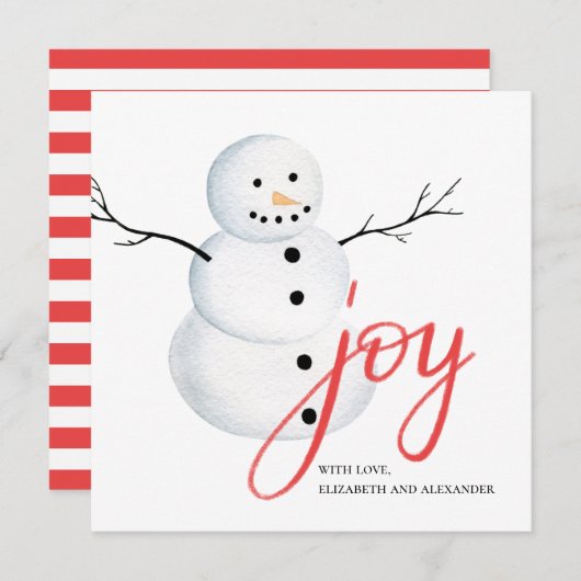 Blij. Waterverf leuke kerst sneeuwpop. Rood Wit Feestdagenkaart (Voorkant / Achterkant)