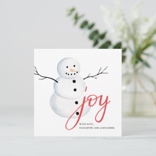 Blij. Waterverf leuke kerst sneeuwpop. Rood Wit Feestdagenkaart (Staand voorkant)
