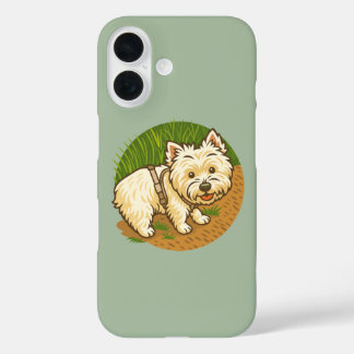 Blij Westie op natuurpad iPhone 16 Hoesje