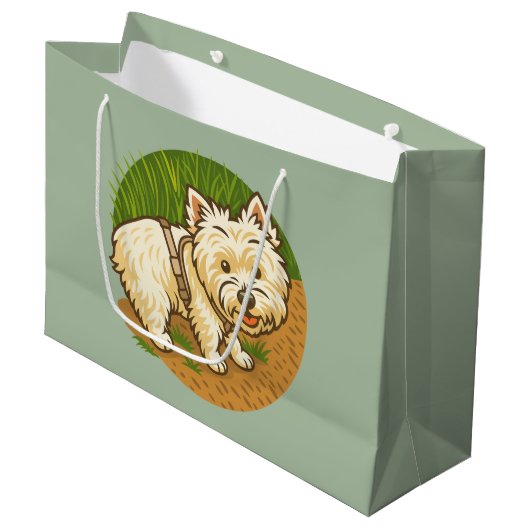 Blij Westie op natuurpad Groot Cadeauzakje (Voorkant Gekanteld)