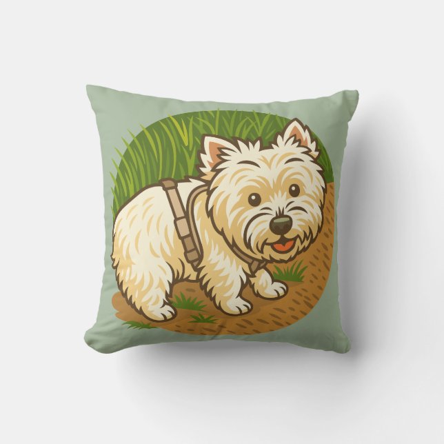 Blij Westie op natuurpad Kussen (Voorkant)