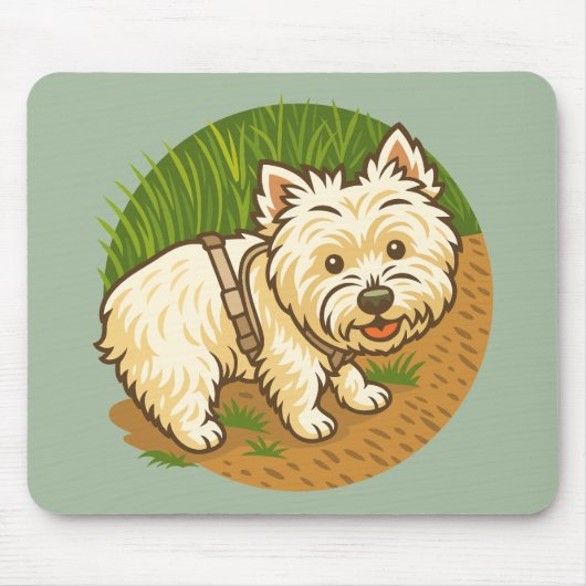 Blij Westie op natuurpad Muismat (Voorkant)