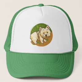 Blij Westie op natuurpad Trucker Pet