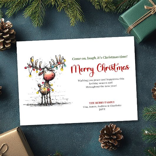 Blij Whimsical Rendier Kerst Groet Feestdagenkaart