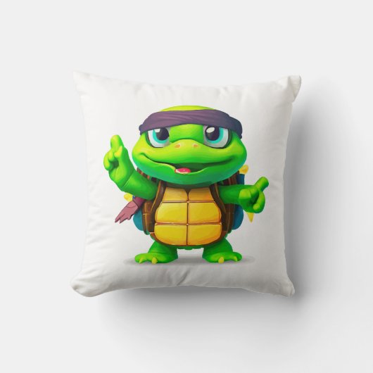 Blij Whimsical Schildpad Terug naar School Kussen (Voorkant)