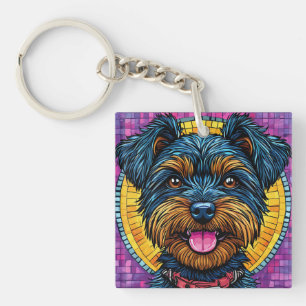 Blij Yorkshire Terrier-hond in mozaïekstijl Sleutelhanger