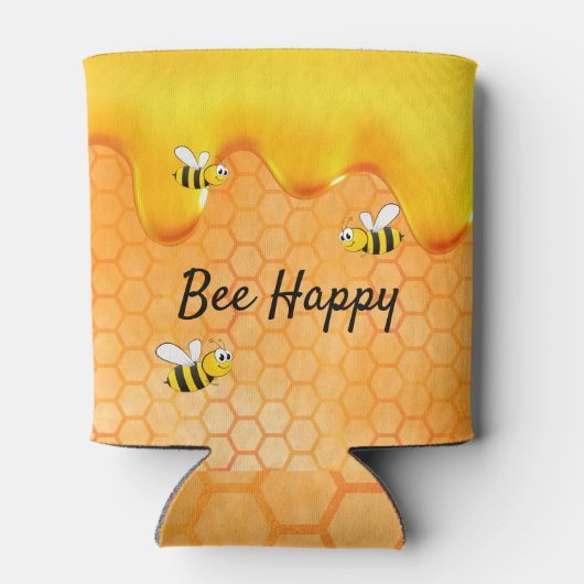 Blij zijn hommels honingraat honing druppels blikjeskoeler (Achterkant)