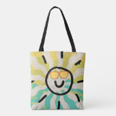Blij zomertijd kleurig patroon zon ziet er mooi ui tote bag (Achterkant)