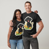 Blij zwart puppy in veldbloemen t-shirt (Unisex)
