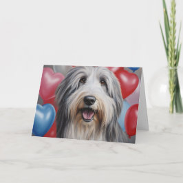 Blijbaard Collie met Ballonnen Valentijnsdag Kaart