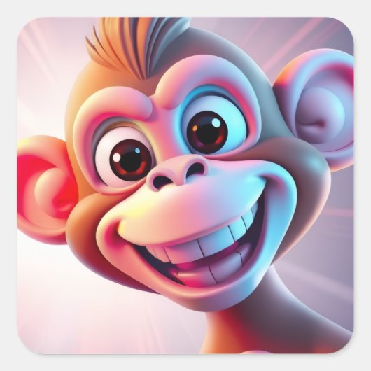 Blijde Aap Jungle Vibes Vierkante Sticker (Voorkant)