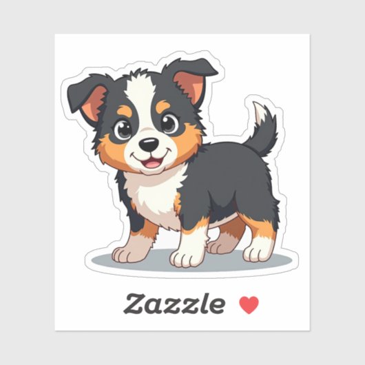 Blijde Australische Herdershond Puppy – Chibi Kuns Sticker (Vel)