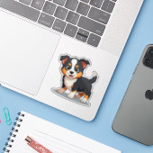 Blijde Australische Herdershond Puppy – Chibi Kuns Sticker (Laptop met iPhone)