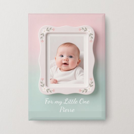 Blijde Baby Bloem Roze Groen Lijst Button (Voorkant)