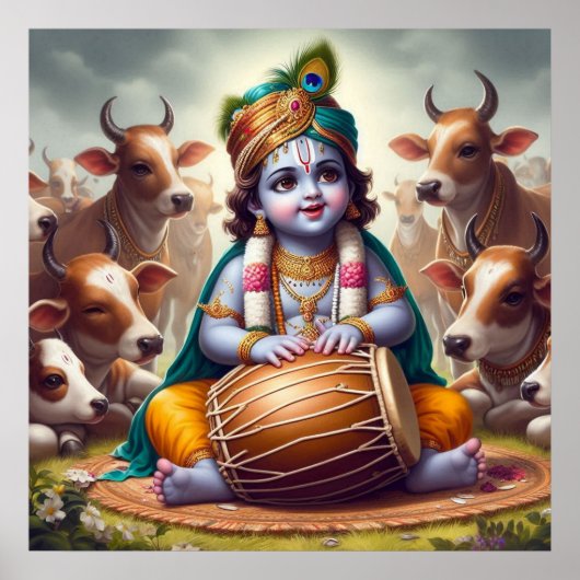 Blijde Bala Krishna Muziek Spelen Poster (Voorkant)