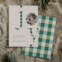 Blijde Blauwe Groene Tartan Familie Foto Kerstmis