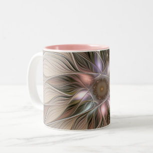 Blijde Bloem Abstract Beige Bruine Bloemige Fracta Tweekleurige Koffiemok
