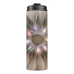 Blijde Bloem Abstract Beige Bruine Bloemrijke Frac Thermosbeker