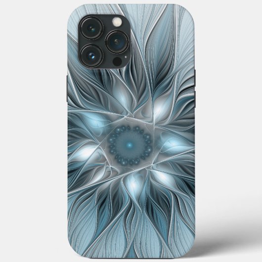 Blijde Bloem Abstract Blauw Grijs Bloemig Fractaal Case-Mate iPhone Case (Achterkant)