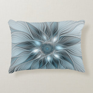 Blijde Bloem Abstract Blauw Grijs Bloemig Fractal Accent Kussen