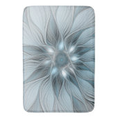 Blijde Bloem Abstract Blauw Grijs Bloemig Fractal Badmat (Voorkant Verticaal)