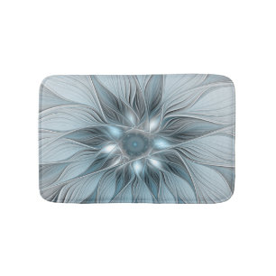 Blijde Bloem Abstract Blauw Grijs Bloemig Fractal Badmat