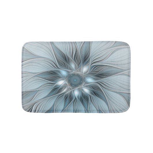 Blijde Bloem Abstract Blauw Grijs Bloemig Fractal Badmat (Voorkant)