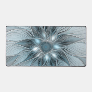 Blijde Bloem Abstract Blauw Grijs Bloemig Fractal Bureaumat