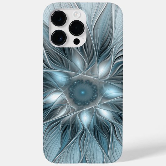Blijde Bloem Abstract Blauw Grijs Bloemig Fractal Case-Mate iPhone Case (Achterkant)
