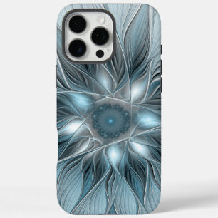 Blijde Bloem Abstract Blauw Grijs Bloemig Fractal iPhone 16 Pro Max Hoesje