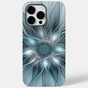 Blijde Bloem Abstract Blauw Grijs Bloemig Fractal Case-Mate iPhone 14 Pro Max Hoesje