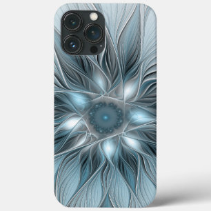 Blijde Bloem Abstract Blauw Grijs Bloemig Fractal Case-Mate iPhone Case