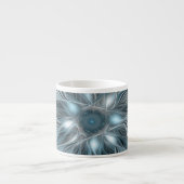 Blijde Bloem Abstract Blauw Grijs Bloemig Fractal Espresso Kop (Voorkant)
