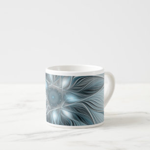 Blijde Bloem Abstract Blauw Grijs Bloemig Fractal Espresso Kop