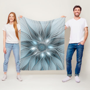 Blijde Bloem Abstract Blauw Grijs Bloemig Fractal Fleece Deken