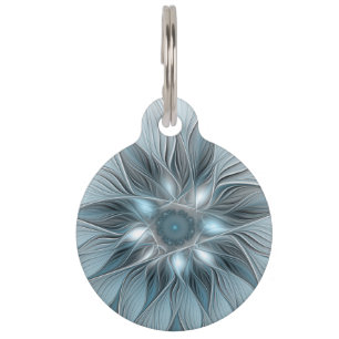 Blijde Bloem Abstract Blauw Grijs Bloemig Fractal Huisdierpenning