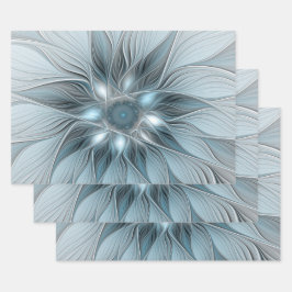 Blijde Bloem Abstract Blauw Grijs Bloemig Fractal Inpakpapier Vel