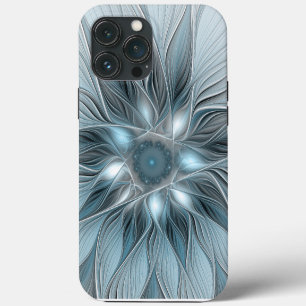Blijde Bloem Abstract Blauw Grijs Bloemig Fractal iPhone 13 Pro Max Hoesje