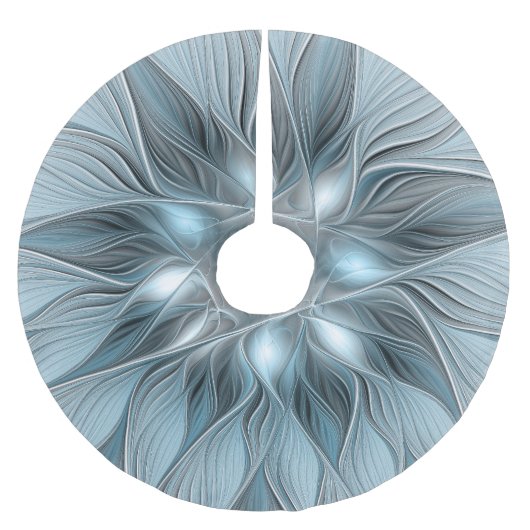 Blijde Bloem Abstract Blauw Grijs Bloemig Fractal Kerstboom Rok (Voorkant)