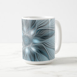 Blijde Bloem Abstract Blauw Grijs Bloemig Fractal Koffiemok