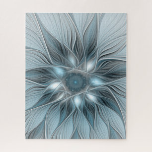 Blijde Bloem Abstract Blauw Grijs Bloemig Fractal Legpuzzel