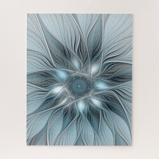 Blijde Bloem Abstract Blauw Grijs Bloemig Fractal Legpuzzel (Verticaal)