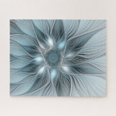 Blijde Bloem Abstract Blauw Grijs Bloemig Fractal Legpuzzel (Horizontaal)