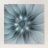 Blijde Bloem Abstract Blauw Grijs Bloemig Fractal Legpuzzel (Horizontaal)