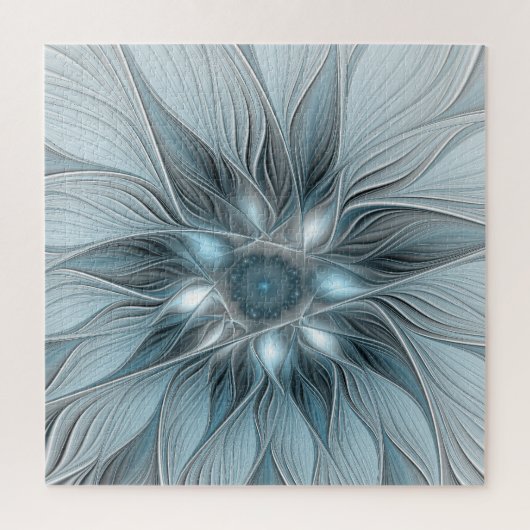 Blijde Bloem Abstract Blauw Grijs Bloemig Fractal Legpuzzel (Verticaal)