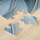 Blijde Bloem Abstract Blauw Grijs Bloemig Fractal Legpuzzel (Zijkant)
