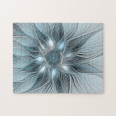 Blijde Bloem Abstract Blauw Grijs Bloemig Fractal Legpuzzel (Horizontaal)