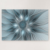 Blijde Bloem Abstract Blauw Grijs Bloemig Fractal Legpuzzel (Horizontaal)