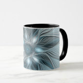 Blijde Bloem Abstract Blauw Grijs Bloemig Fractal Mok (Voorkant rechts)